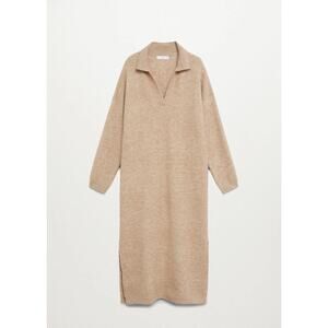 MNG Mango Tan Wool Blend Collared Sweater Dress Long Size XL